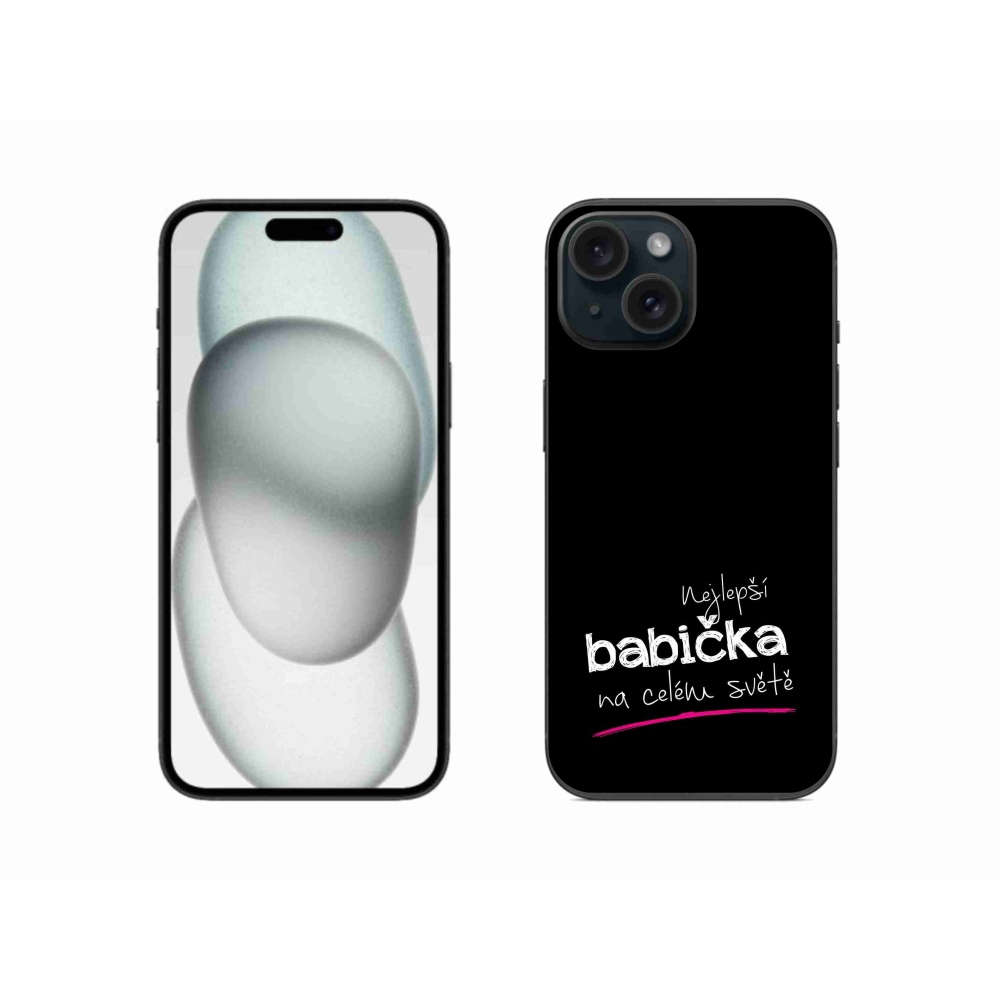 Gélový kryt mmCase na iPhone 15 - najlepšia babička 4 čierne pozadie