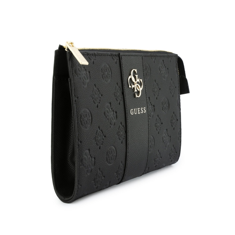 Guess PU 4G Peony Stripe Metal Logo Kabelka na telefón, čierna