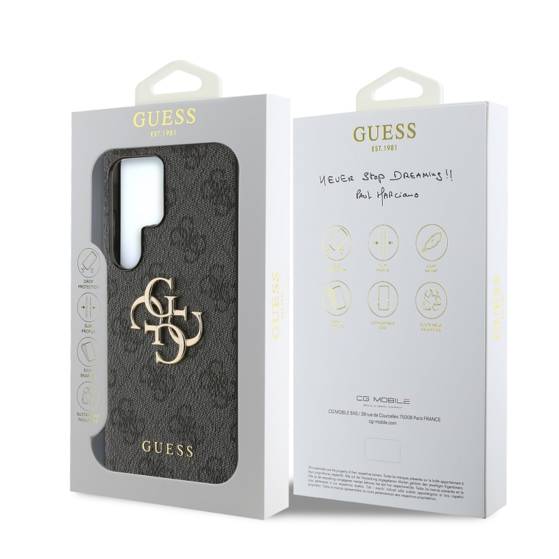 Guess PU 4G Metal Logo Zadný Kryt pre Samsung Galaxy S25 Ultra Grey