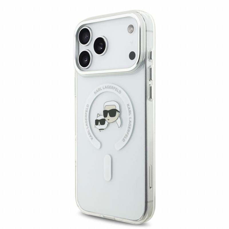 Karl Lagerfeld IML K&CH Heads kovový rám MagSafe zadný kryt pre iPhone 18 Pro Max, biely