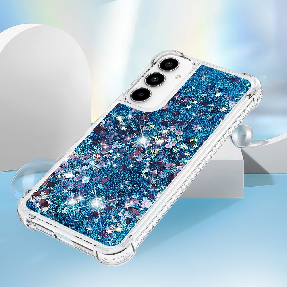 Glitter gélový presýpací obal na Samsung Galaxy A55 5G - modrý/srdiečka