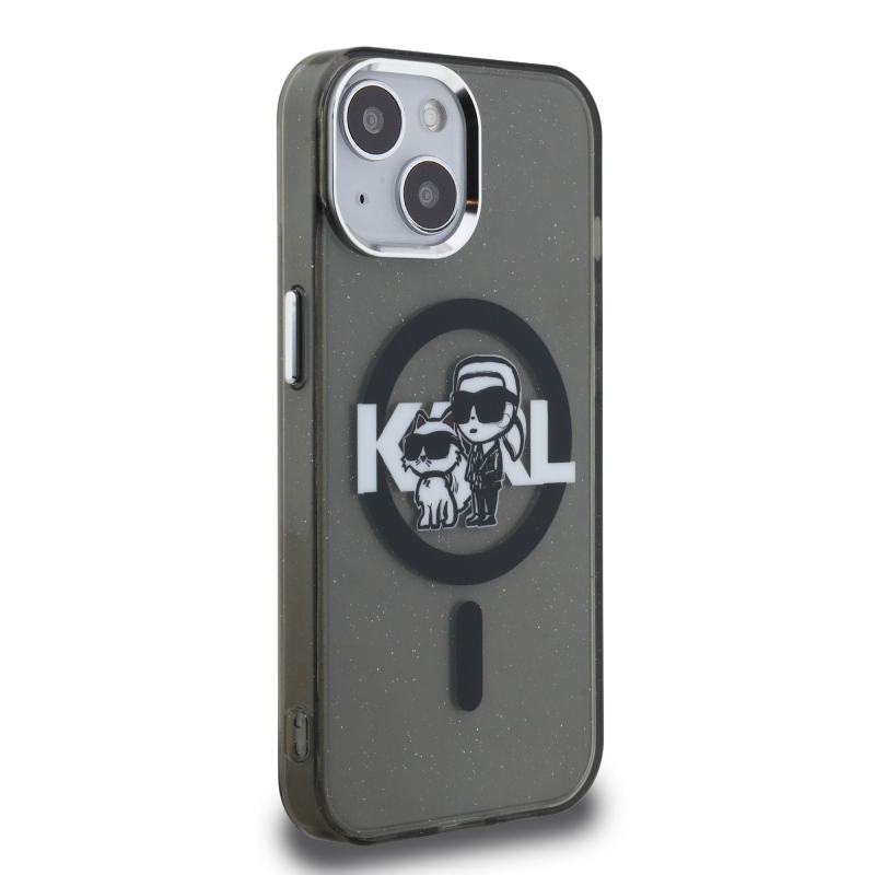 Karl Lagerfeld IML Glitter Karl and Choupette Sketch MagSafe Zadný Kryt pre iPhone 15 Black