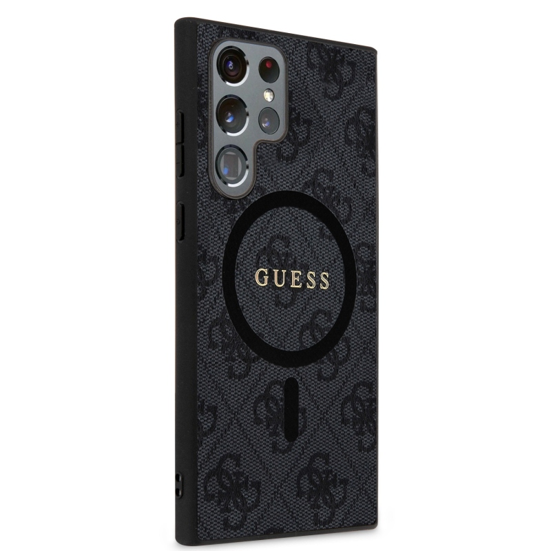Guess PU Leather 4G Colored Ring MagSafe Zadný Kryt pre Samsung Galaxy S24 Ultra Black