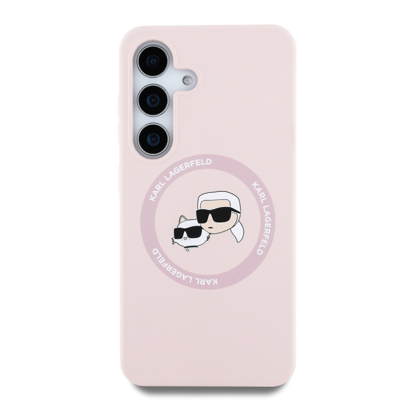 Karl Lagerfeld Liquid Silicone K&CH Heads MagSafe Zadný Kryt pre Samsung Galaxy S25 Pink