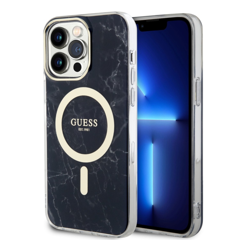 Guess IML Marble MagSafe Zadný Kryt pre iPhone 13 Pro Max Black
