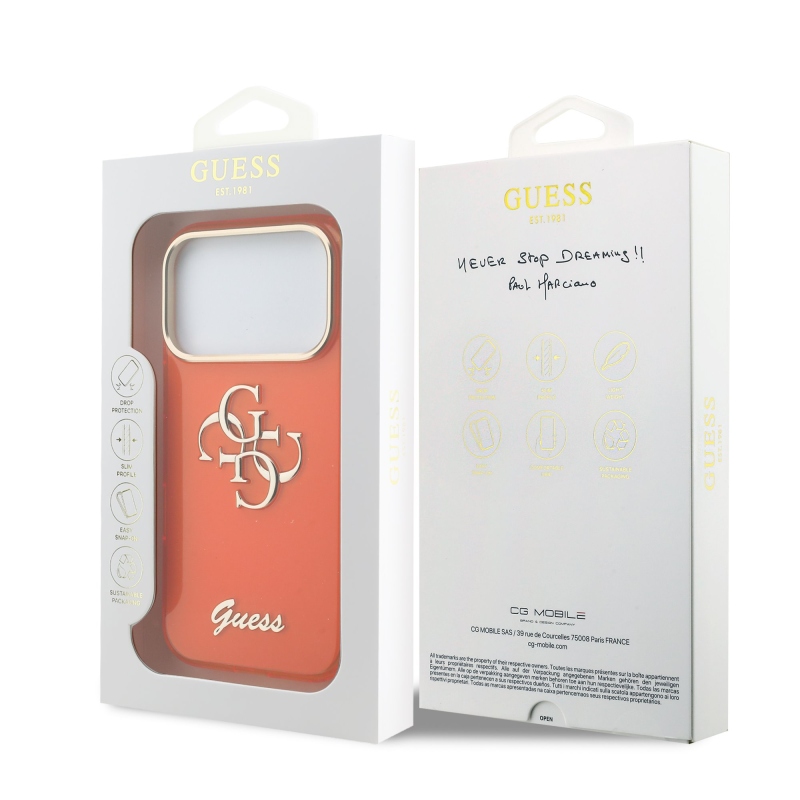 Guess IML 4G Script Metal Logo Zadný kryt pre iPhone 17 Pro Orange