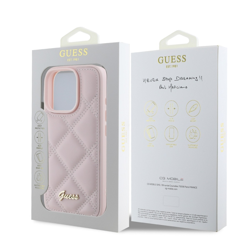 Guess PU Leather Quilted Zadný Kryt pre iPhone 16 Pro Pink