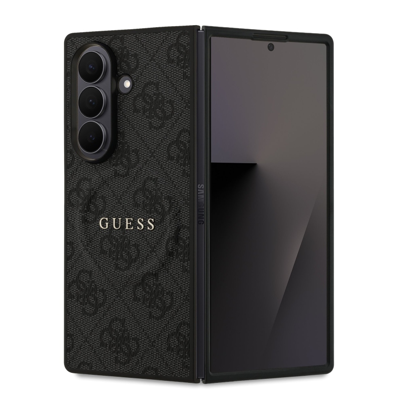 Guess PU kožený 4G farebný magnetický zadný kryt pre Samsung Galaxy Z Fold 7 Black