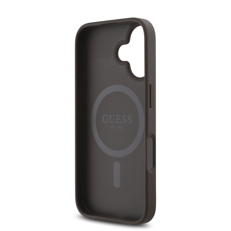 Guess PU 4G Small Metal Logo MagSafe zadný kryt pre iPhone 16 Plus Brown