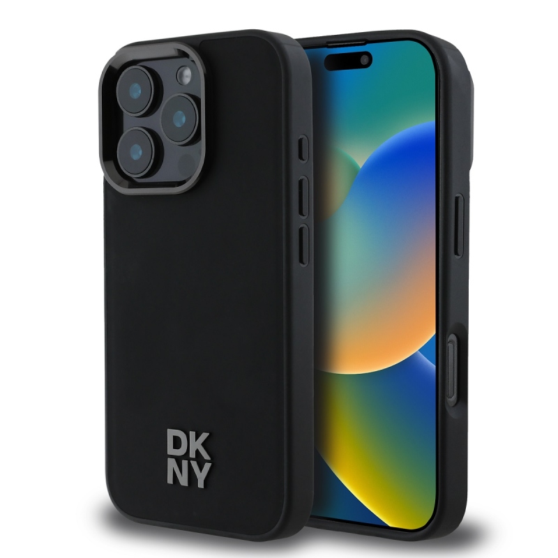 DKNY PU Leather Stack Logo Magsafe Zadný Kryt pre iPhone 16 Pro Black