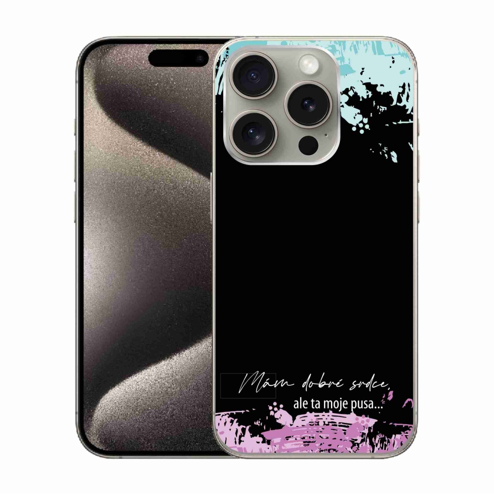 Gélový kryt mmCase na iPhone 15 Pro - vtipný text 3 čierne pozadie