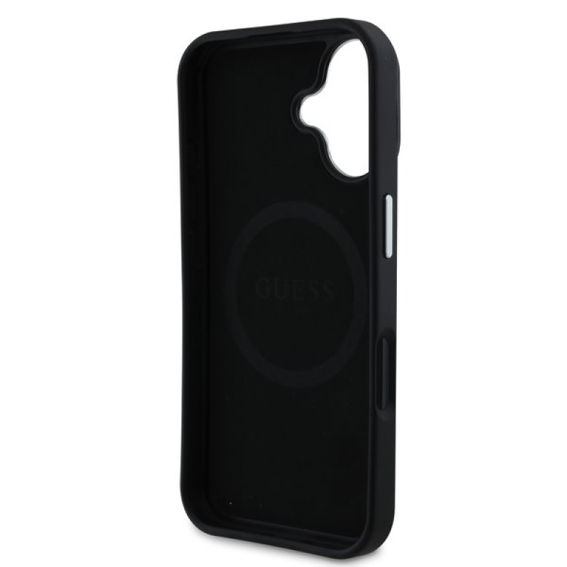 Guess PU Grained Triangle Logo Zadný Kryt pre iPhone 16 Black