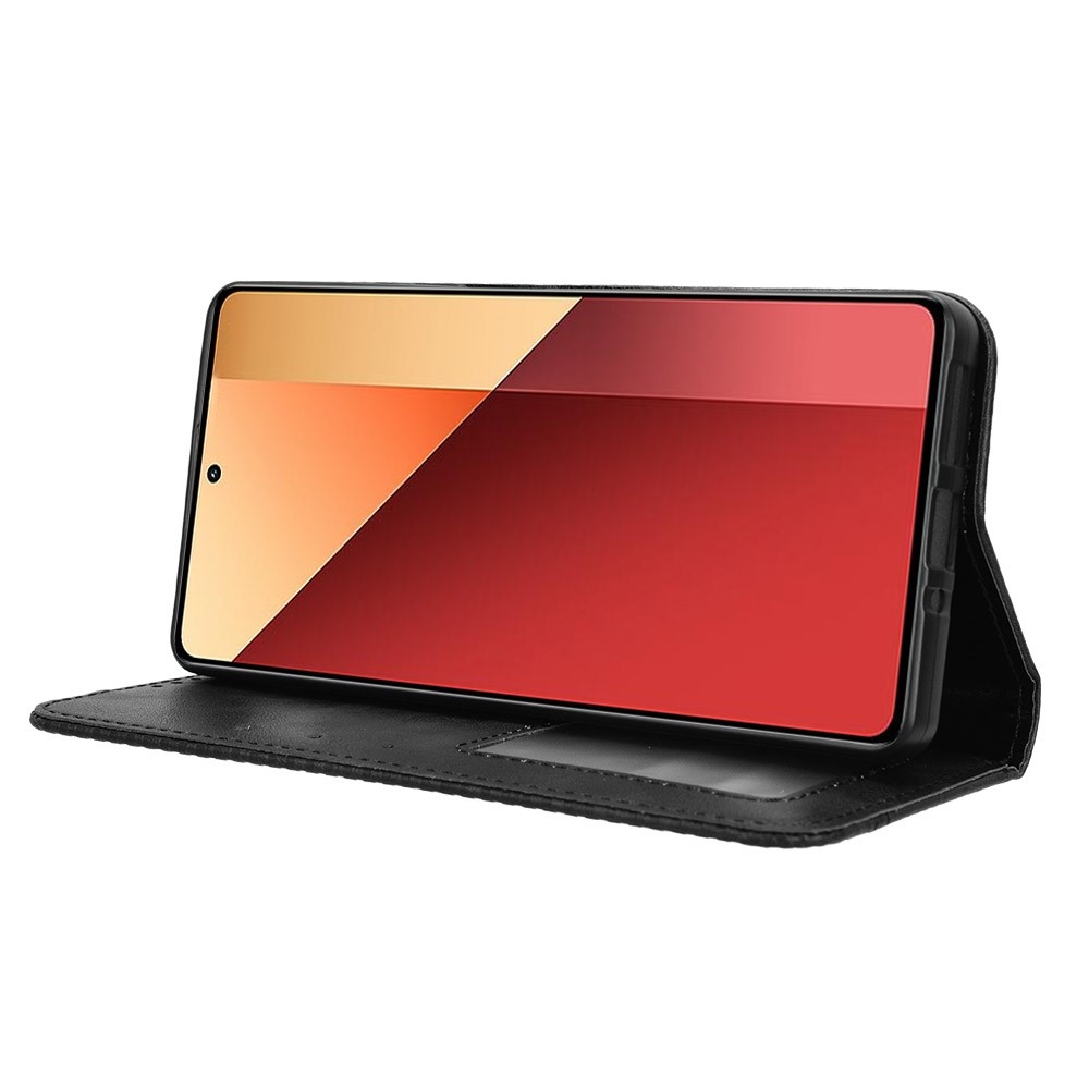 Vintage knižkové púzdro na Xiaomi Redmi Note 14S/Note 13 Pro 4G/Poco M6 Pro - čierne