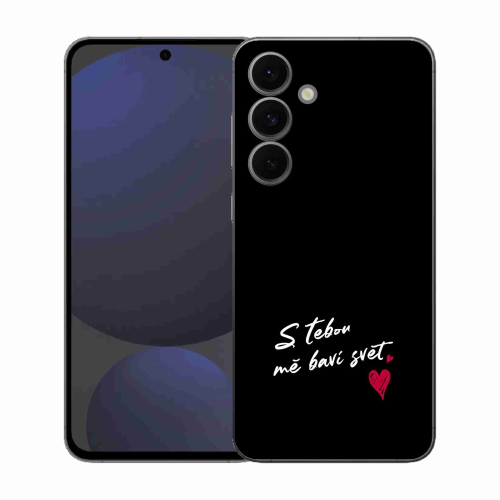 Gélový kryt mmCase na Samsung Galaxy S25 FE - zamilovaný text 1 čierne pozadie