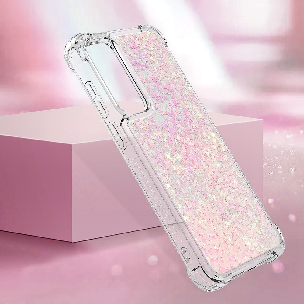 Glitter gélový presýpací obal na Samsung Galaxy A55 5G - ružový/hviezdičky