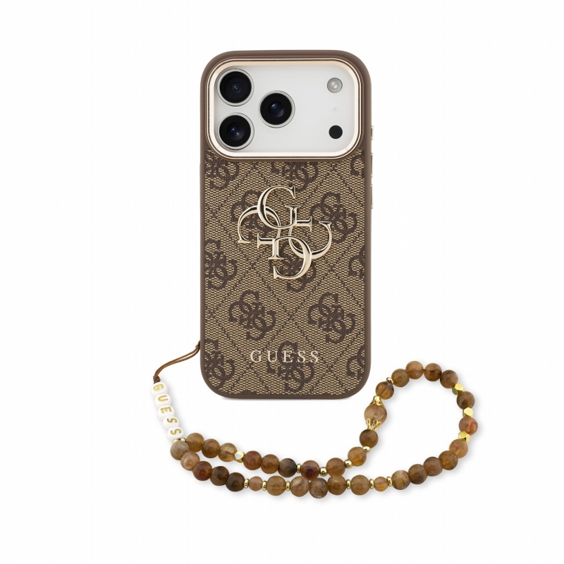 Guess PU 4G Metal Logo Strap – zadný kryt pre iPhone 18 Pro, hnedý