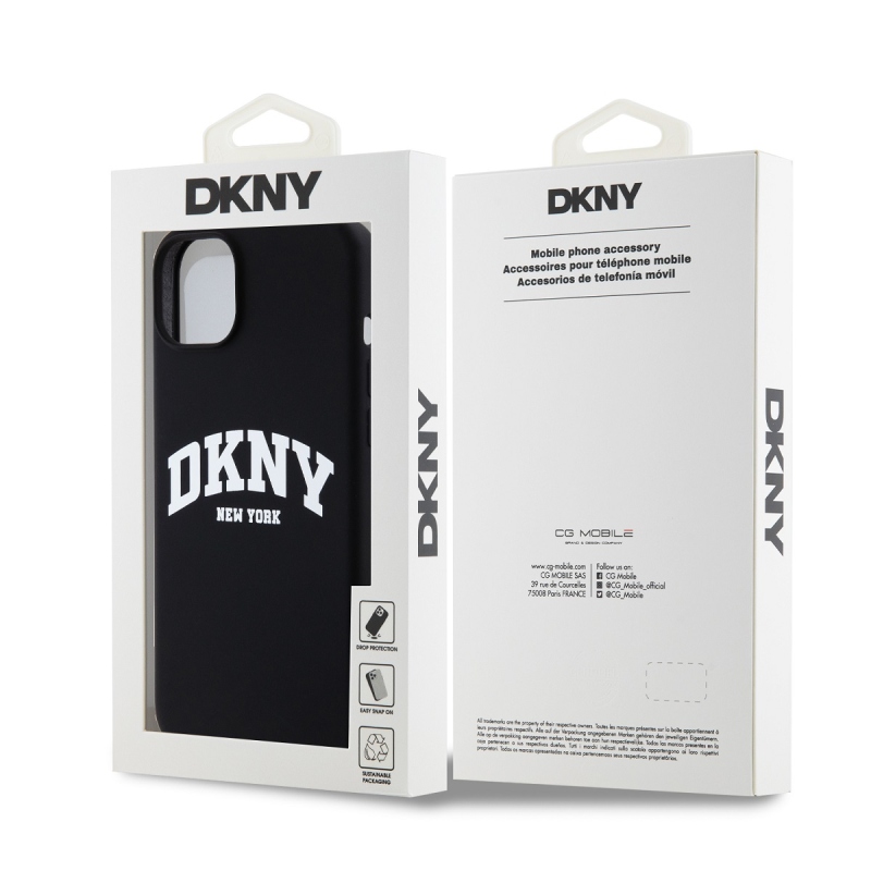 DKNY Liquid Silicone Arch Logo MagSafe Zadný Kryt pre iPhone 15 Plus Black