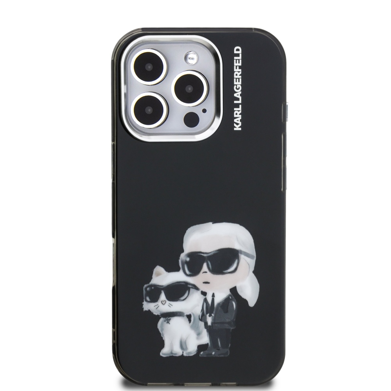 Karl Lagerfeld IML Aquarelle Karl and Choupette Zadní Kryt pro iPhone 16 Pro Max Black