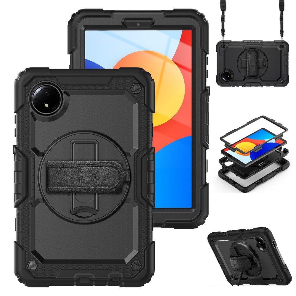 Strap odolný kryt s držiakom na ruku a ramenným popruhom na Xiaomi Redmi Pad SE 8.7 - čierny