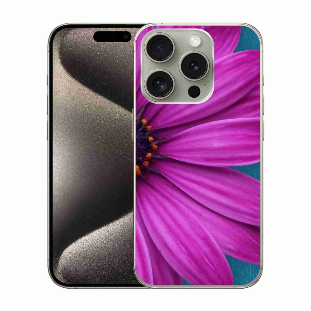 Gélový obal mmCase na iPhone 15 Pro - fialová margaréta