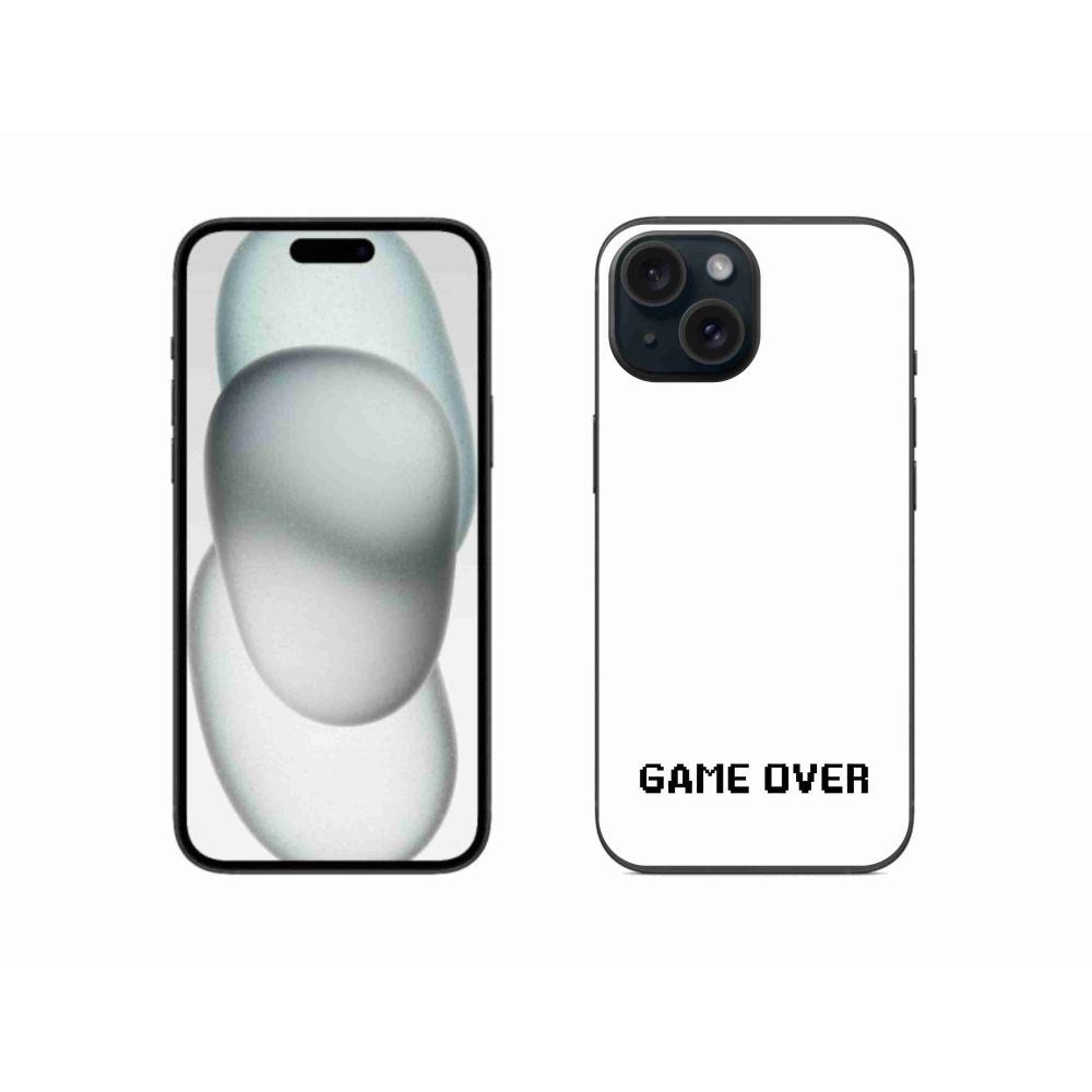 Gélový kryt mmCase na iPhone 15 - game over biele pozadie