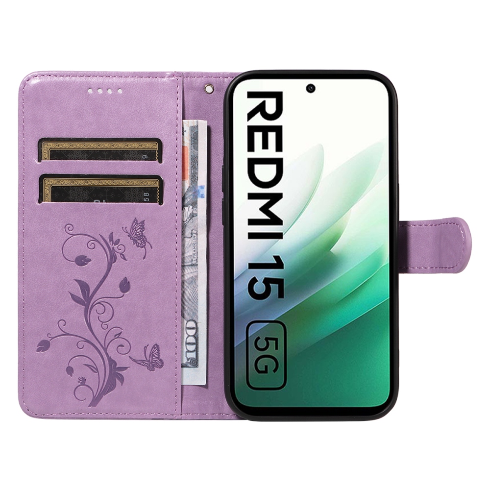 Flowers knižkové puzdro na Xiaomi Redmi 15 5G (169mm) - fialové