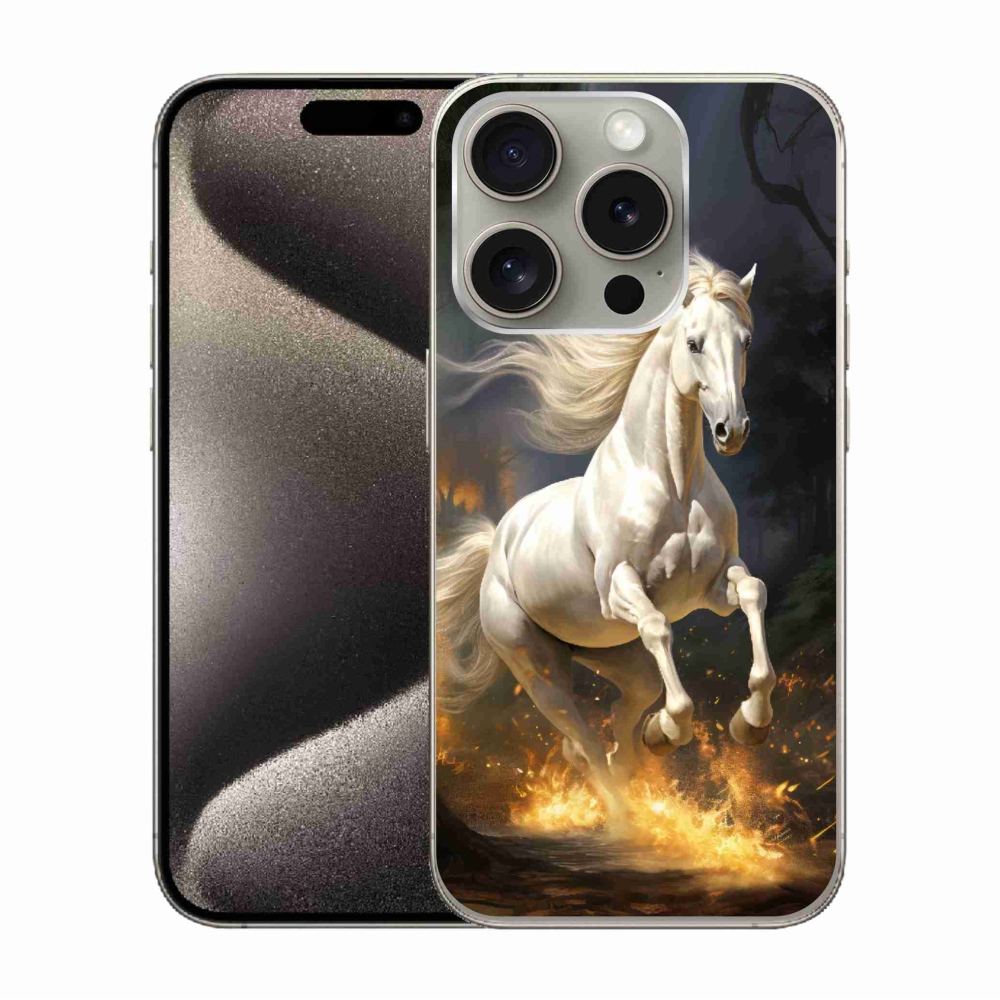 Gélový kryt mmCase na iPhone 15 Pro - biely kôň 2