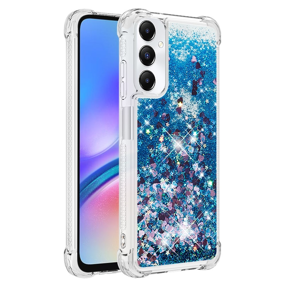 Glitter gélový presýpací obal na Samsung Galaxy A05s - modrý/srdiečka