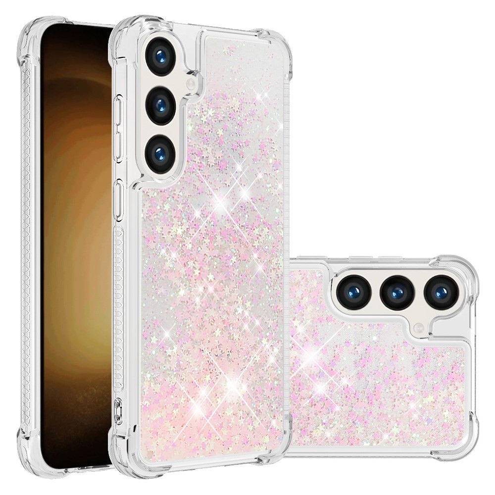 Glitter presýpací gélový obal na mobil Samsung Galaxy S24+ - ružový/hviezdičky