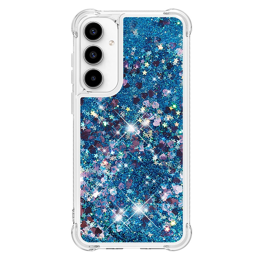 Glitter gélový presýpací obal na Samsung Galaxy A55 5G - modrý/srdiečka