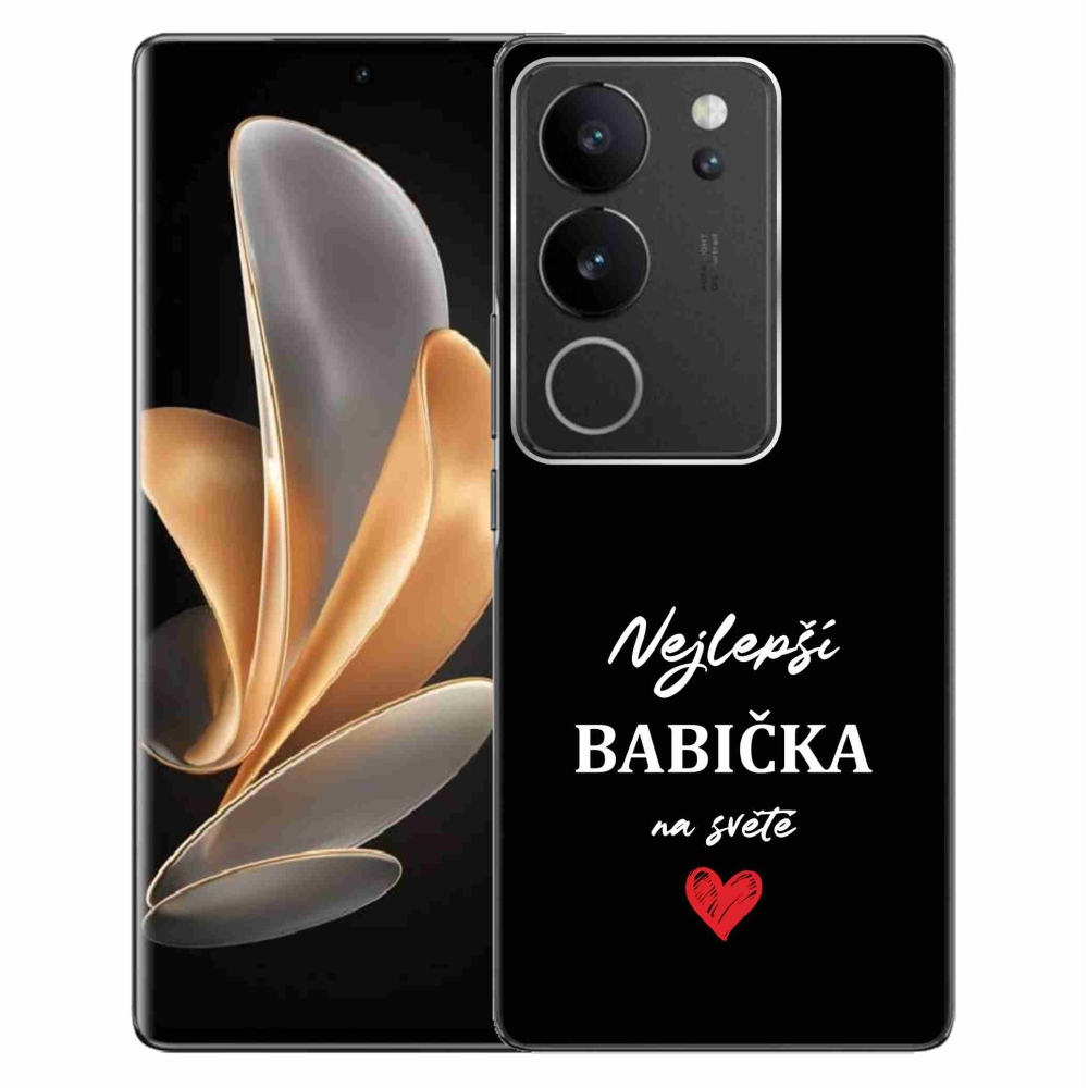 Gélový kryt mmCase na Vivo V29 5G - najlepšia babička 1 čierne pozadie