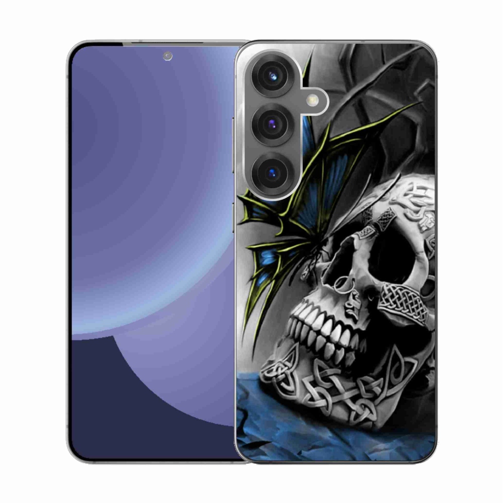 Gélový kryt mmCase na Samsung Galaxy S25 - motýľ a lebka