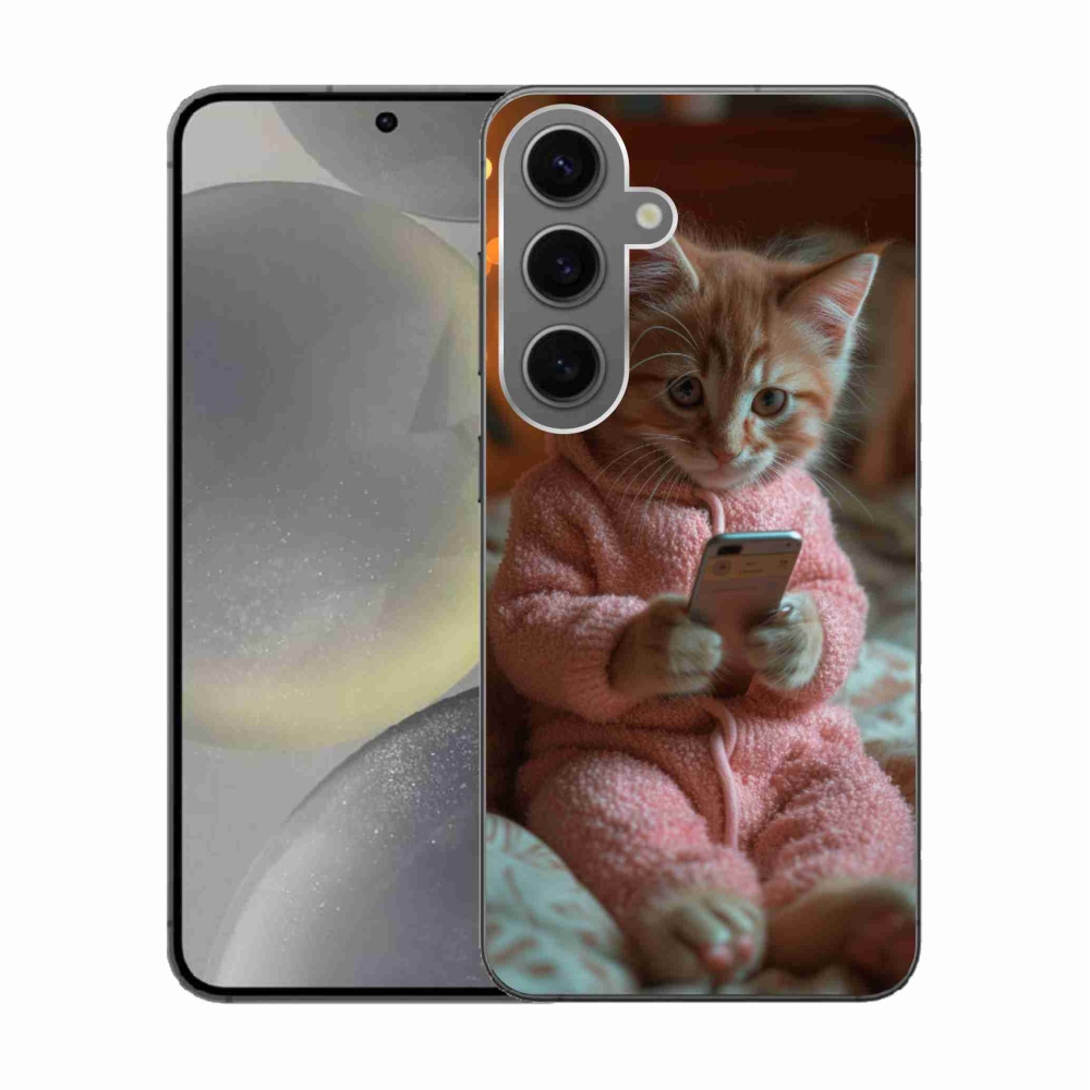 Gélový kryt mmCase na Samsung Galaxy S24 - mačiatko s mobilom