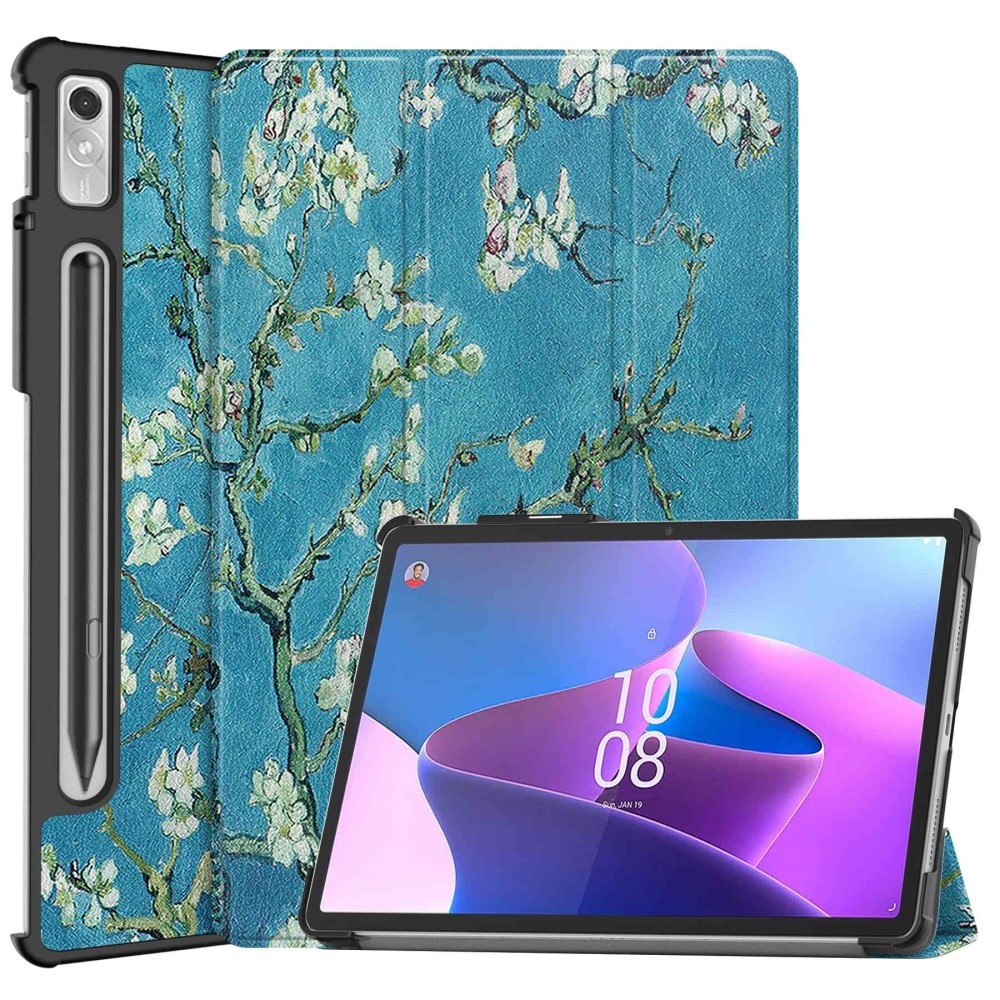 Print chytré zatváracie púzdro na Lenovo Tab P11 Pro (2.Gen) - biele kvety