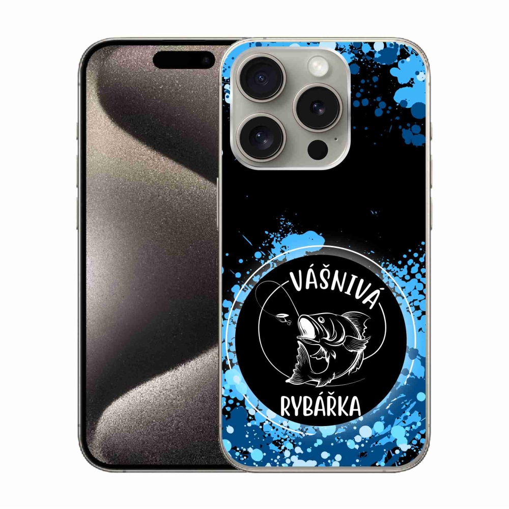 Gélový kryt mmCase na iPhone 15 Pro - vášnivá rybárka čierne pozadie