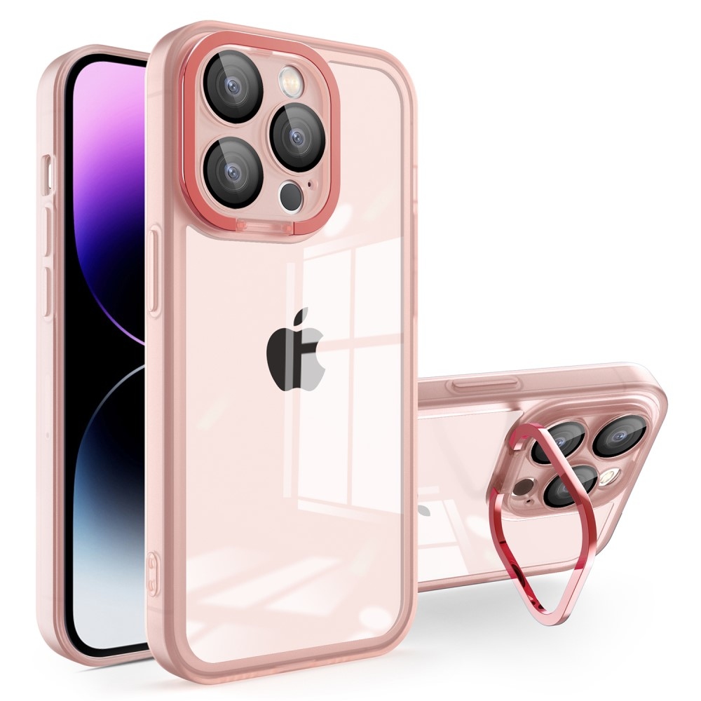 Gélový obal s pevným chrbtom a stojanom na iPhone 15 Pro Max - ružový