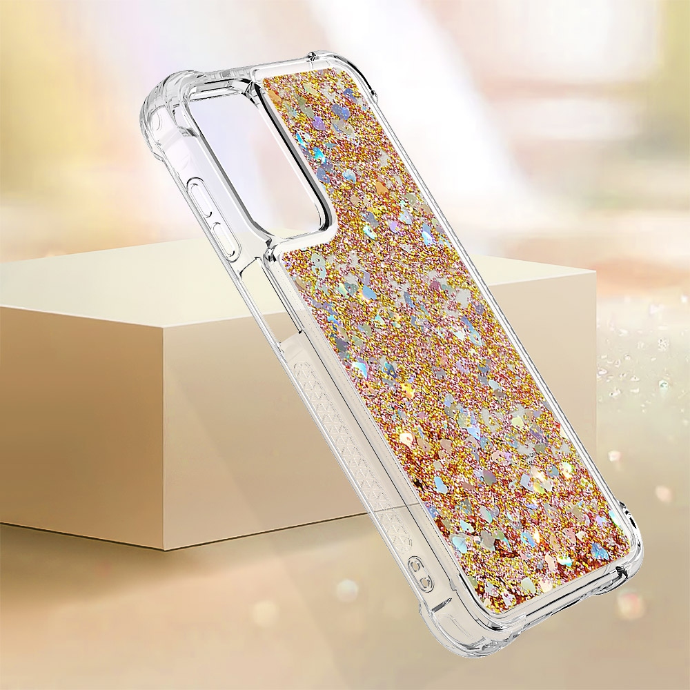 Glitter presýpacie gélový obal na Samsung Galaxy A17 5G - zlatý/srdiečka