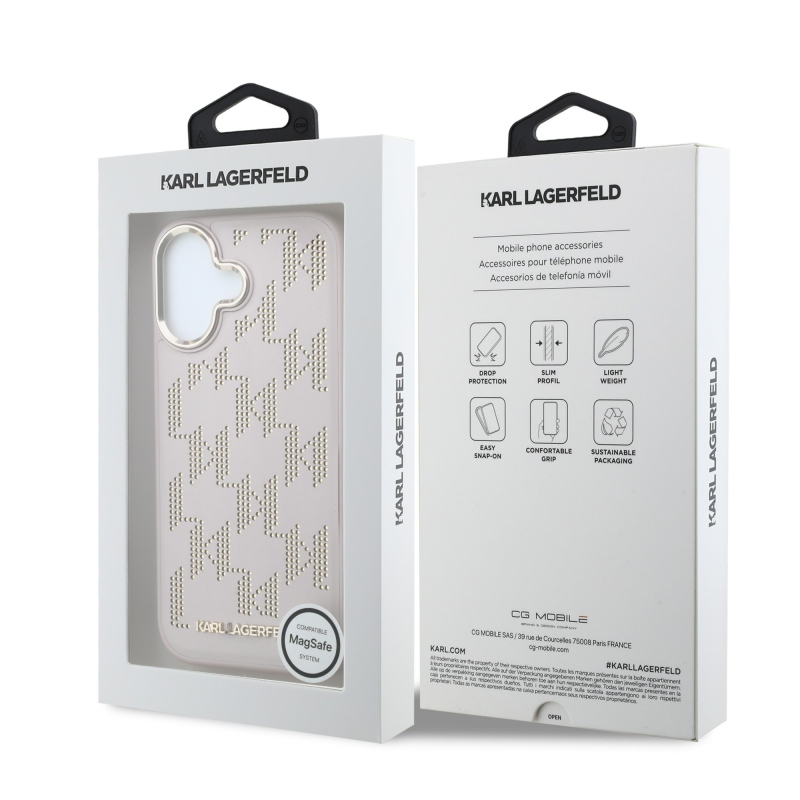 Karl Lagerfeld PU perforovaný Monogram MagSafe zadný kryt pre iPhone 17, ružový