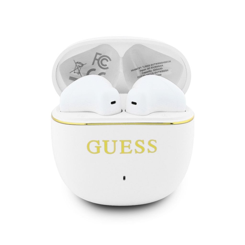Bezdrôtové slúchadlá Guess Gold Line Glossy Classic Logo TWS, biele