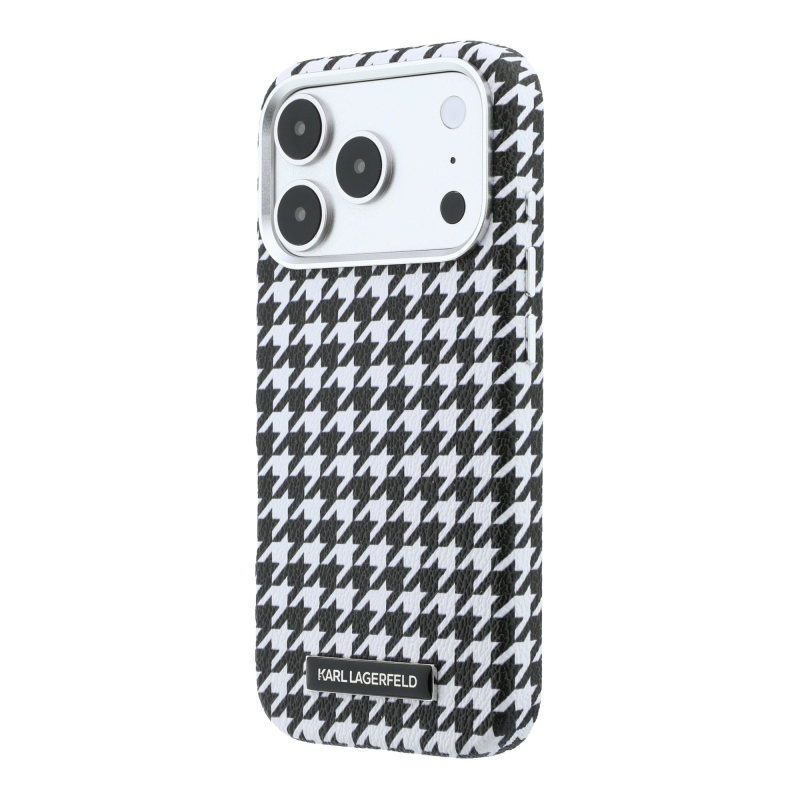 Karl Lagerfeld PU Houndstooth Resin Plate Zadný kryt MagSafe pre iPhone 17 Pro Black
