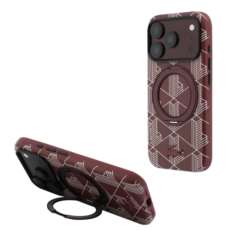 Lacoste PVC Semi Wrap Blend Ring Stand MagSafe zadný kryt pre iPhone 18 Pro, farba Burgundy