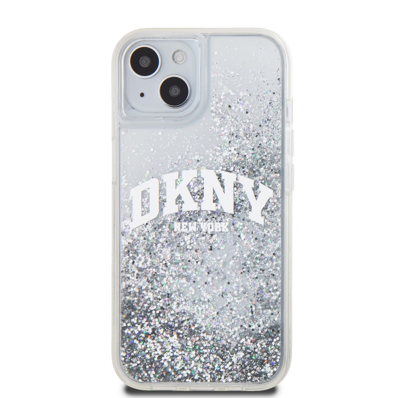 DKNY Liquid Glitter Arch Logo Zadný Kryt pre iPhone 15 Transparent