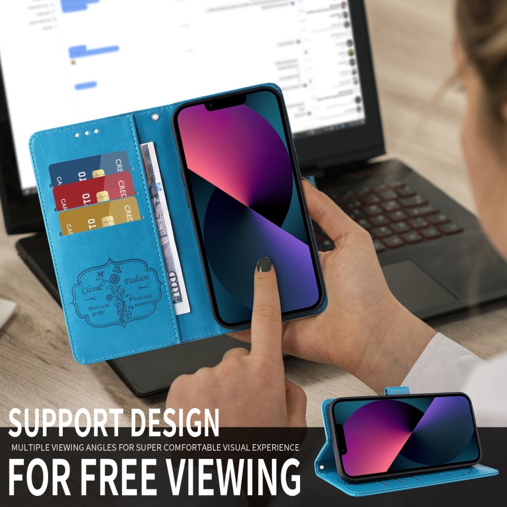 Flowery knižkové puzdro na Realme 14 5G - modré