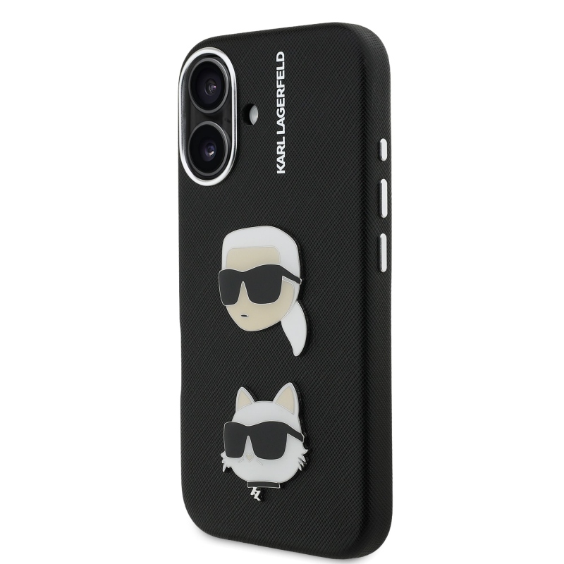Karl Lagerfeld Grained PU K&CH Heads Zadný Kryt pre iPhone 16 Black