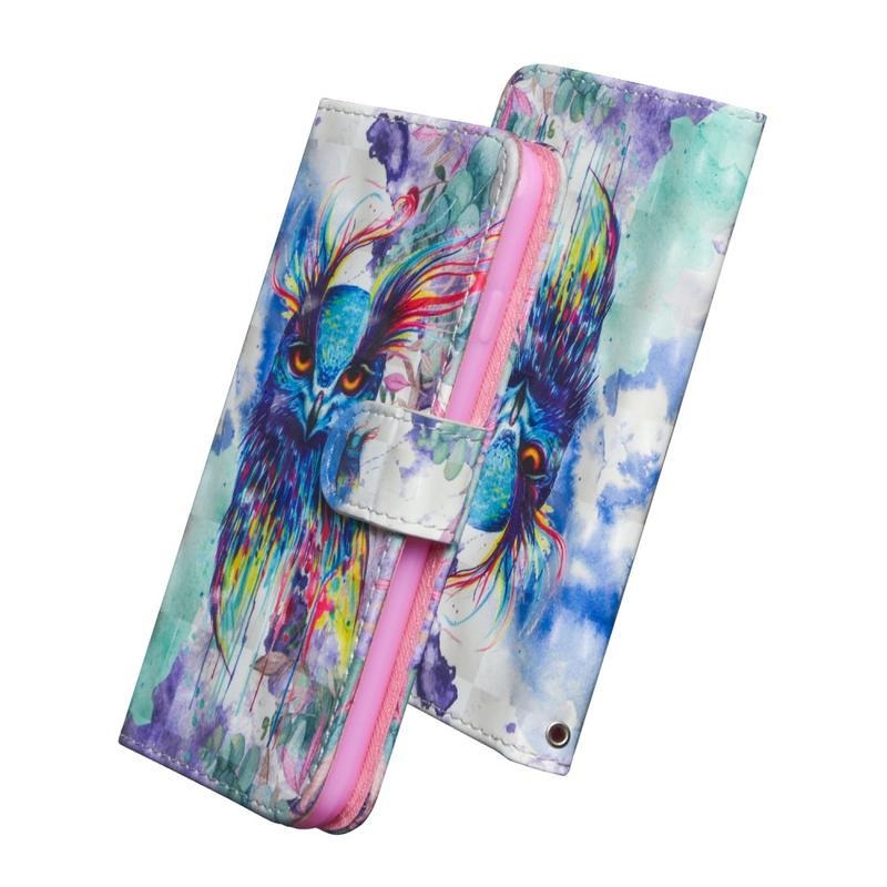 Decor PU kožené peněženkové puzdro na mobil iPhone 12 mini - farebná sova