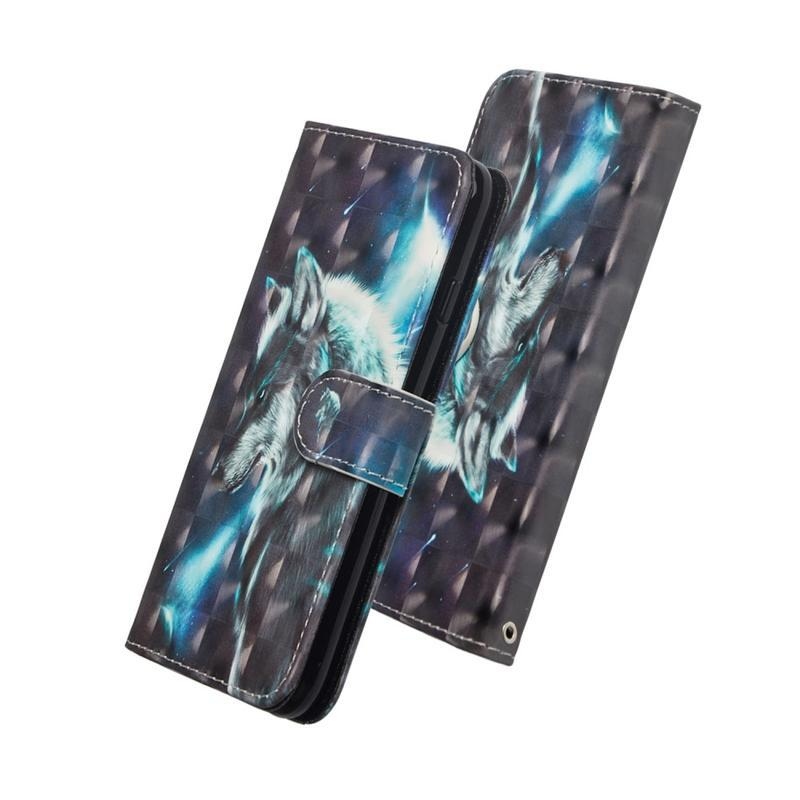 Decor PU kožené peněženkové puzdro na mobil iPhone 12 mini - vlk