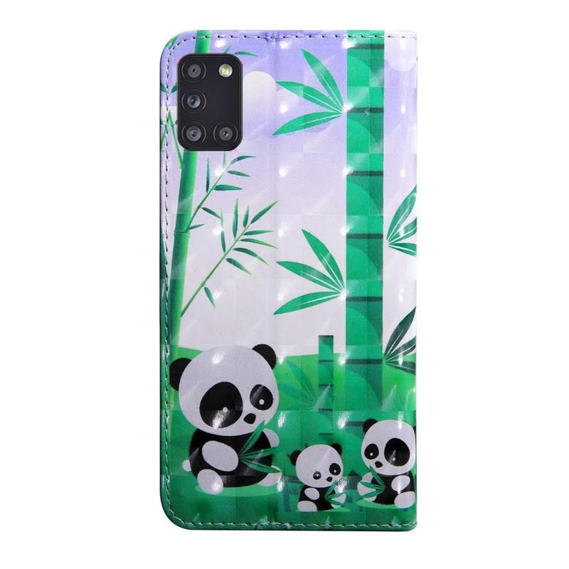Decor PU kožené peněženkové puzdro na mobil Samsung Galaxy A31 - panda