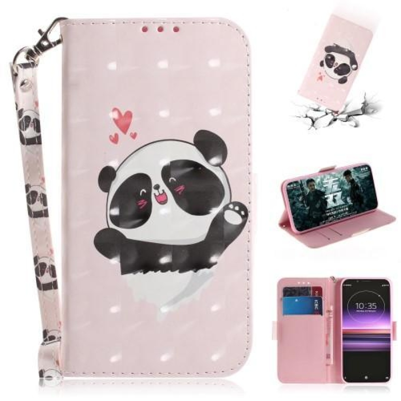 Decor PU kožené peněženkové puzdro na mobil Sony Xperia 1 - panda 2