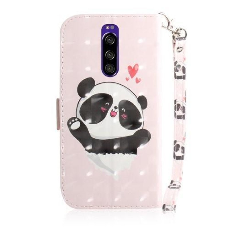 Decor PU kožené peněženkové puzdro na mobil Sony Xperia 1 - panda 2