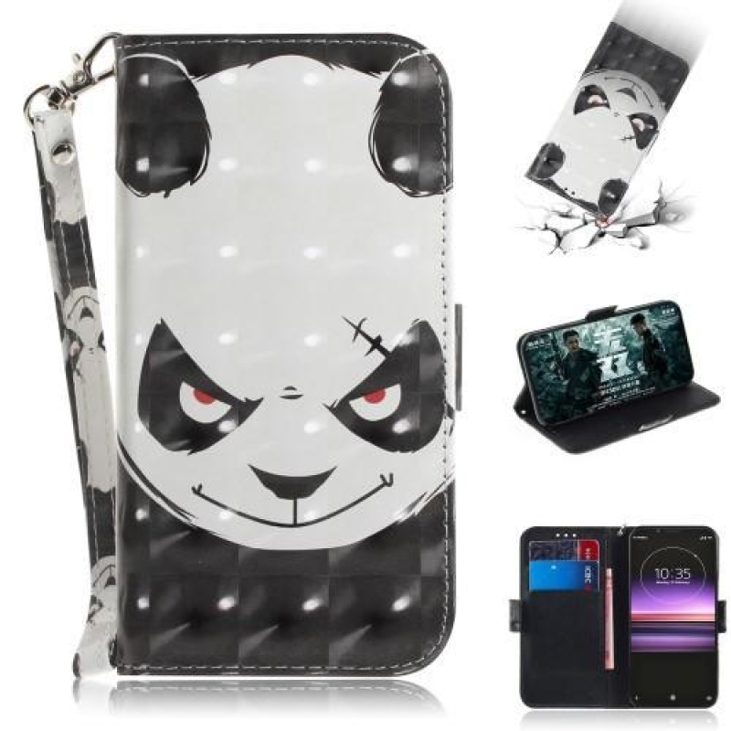 Decor PU kožené peněženkové puzdro na mobil Sony Xperia 1 - panda